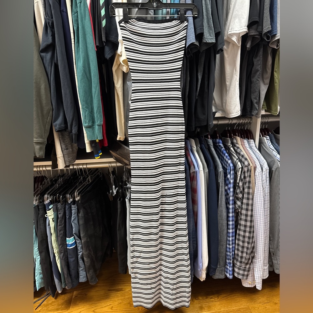 White Fox Boutique Black & White Striped Maxi Dress -XXS